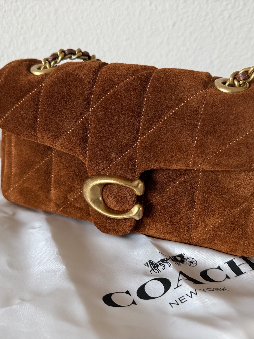 Coach Tabby Quilted Suede Shoulder Bag in Chestnut